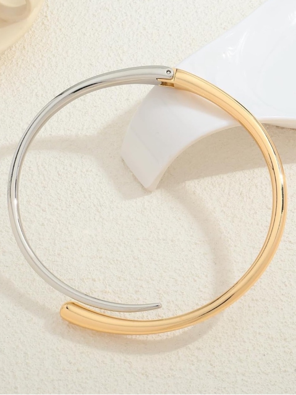 Two Tone Gold Silver Open Collar Necklace Minimalist Sculptural Statement Choker